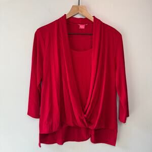 Sunny Leigh Women's Long Sleeve Draped Front Blouse Top Red Size Large
